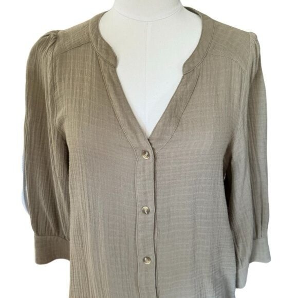 Anthropologie Porridge Gauzy Tunic Buttondown in Taupe Size Medium - Picture 6 of 12